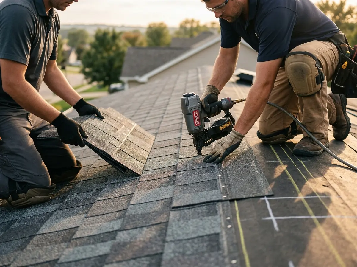 Professional roofer working on a residential roof in Chicago Ridge